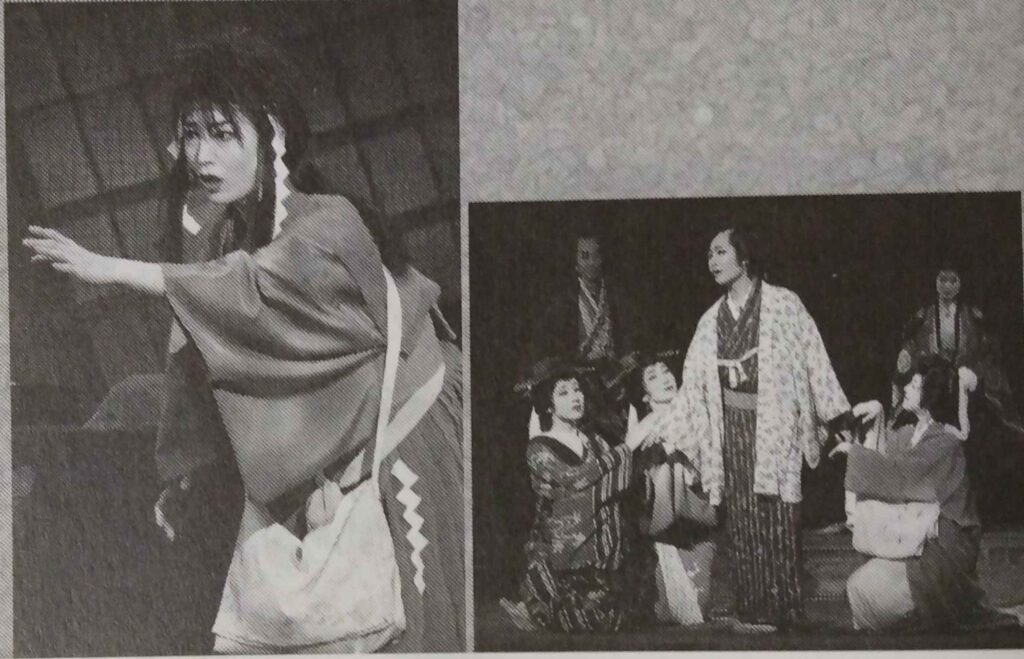 Stage photos of Nozomi as Binbougami and Tokubei in Kurawanka.
